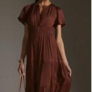 Anthropologie Somerset Brown Copper Satin Goddess Maxi Dress XL